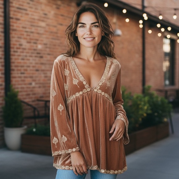 POL Tops - POL Rose Velvet Embroidered Long Sleeve‎ size Small